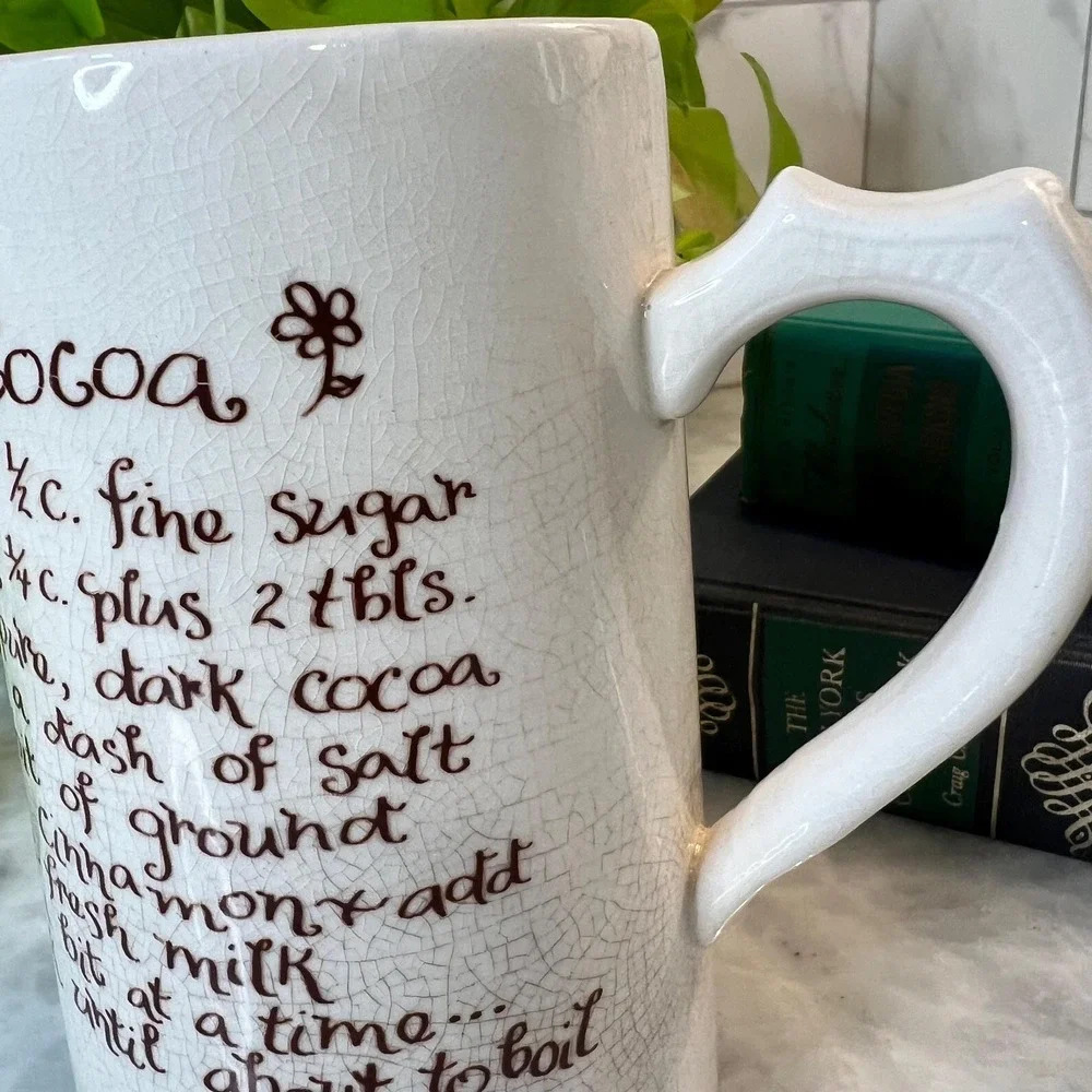 Vintage Ironstone Hot Cocoa Pitcher With Recipe In Brown Script - Picture 3 of 6